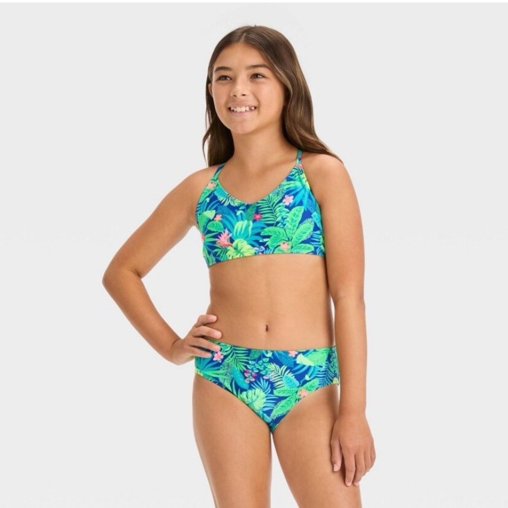 Art Class Tropical Leaf Print Girls Bikini Size L (10/12) - NWT